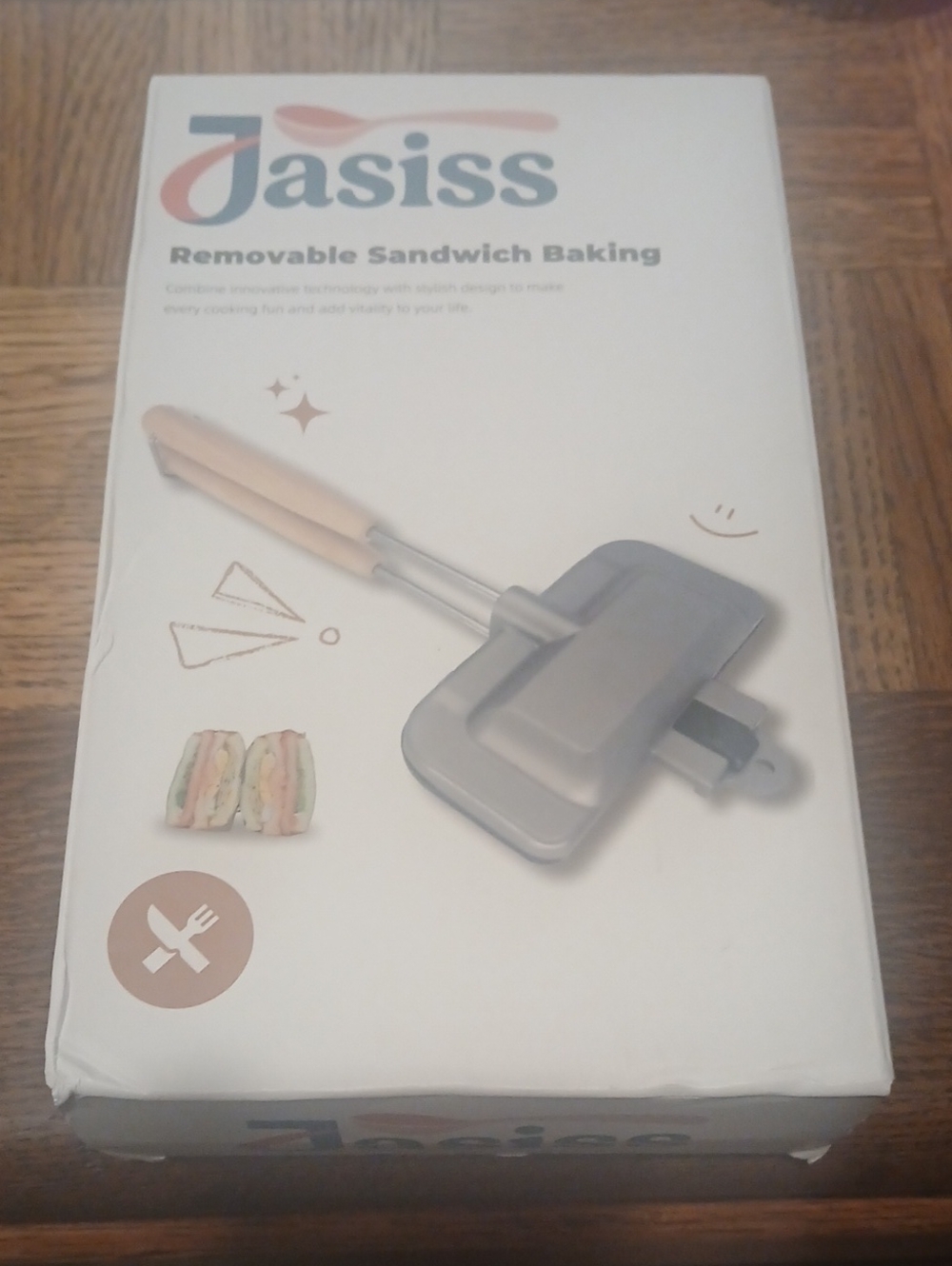 Removable Sandwich Baking Pan - Beige Handle, Silver Plates